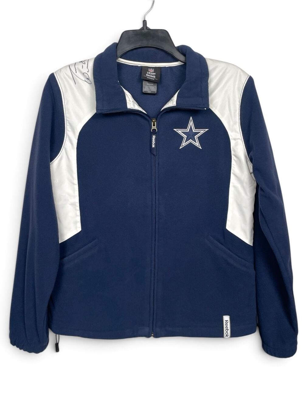 SIGNED Jason Witten Women’s Reebok Dallas Cowboys Navy & white Zip-Up Jacket Med